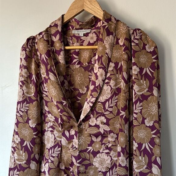 Favorite Daughter Anthropologieโ Rani Floral Blouse M Burgundy Tan Long Sleeve - Picture 3 of 8